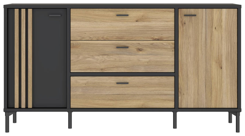 Sideboard Kommode JOAKIMIS in Schwarz / Mauvella Eiche Optik Forte