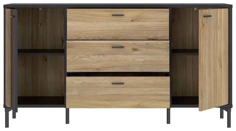 Sideboard Kommode JOAKIMIS in Schwarz / Mauvella Eiche Optik Forte