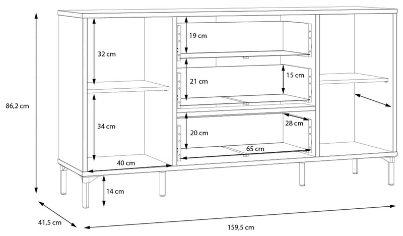 Sideboard Kommode JOAKIMIS in Schwarz / Mauvella Eiche Optik Forte