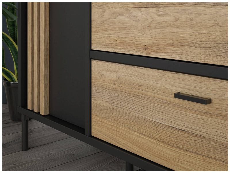 Sideboard Kommode JOAKIMIS in Schwarz / Mauvella Eiche Optik Forte