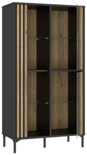 Highboard Vitrine JOAKIMIS in Schwarz / Mauvella Eiche Optik Forte