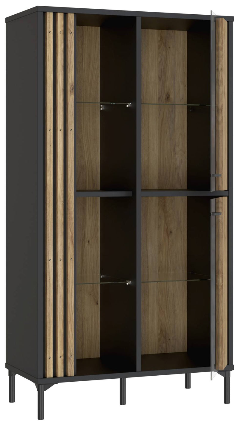 Highboard Vitrine JOAKIMIS in Schwarz / Mauvella Eiche Optik Forte