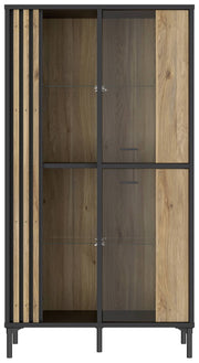 Highboard Vitrine JOAKIMIS in Schwarz / Mauvella Eiche Optik Forte