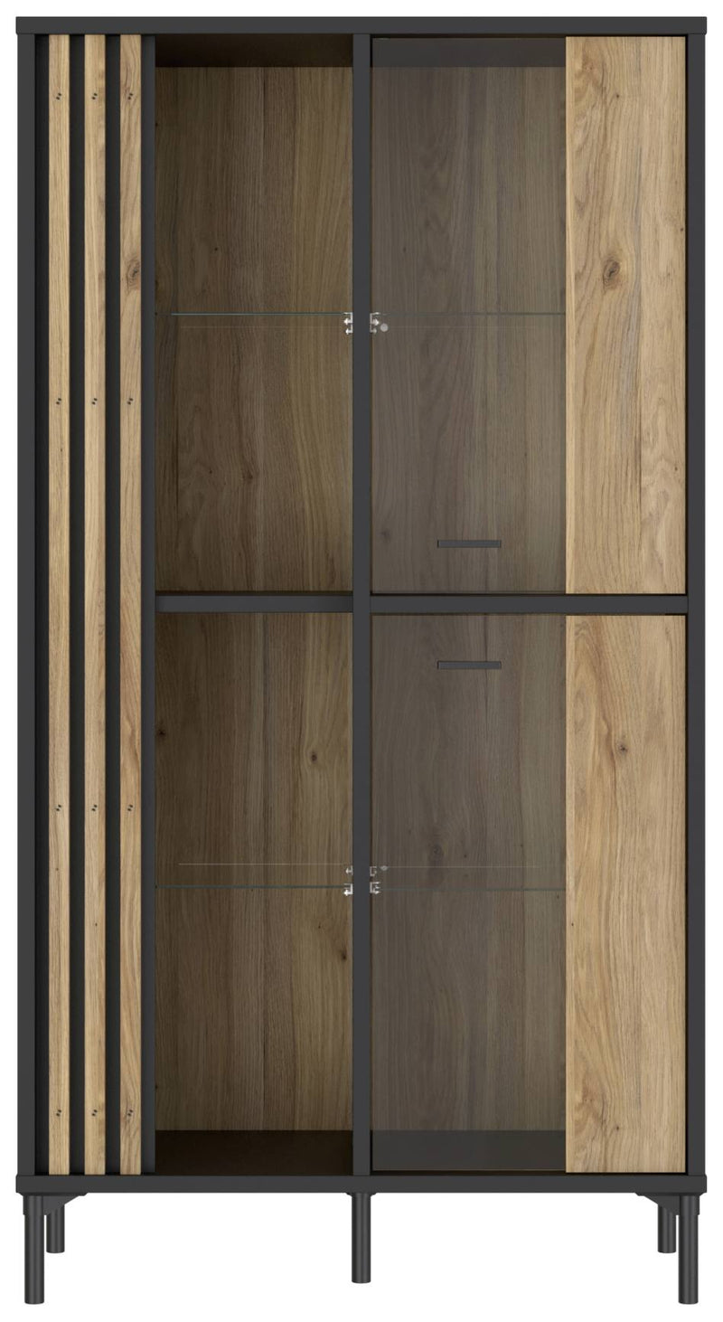 Highboard Vitrine JOAKIMIS in Schwarz / Mauvella Eiche Optik Forte