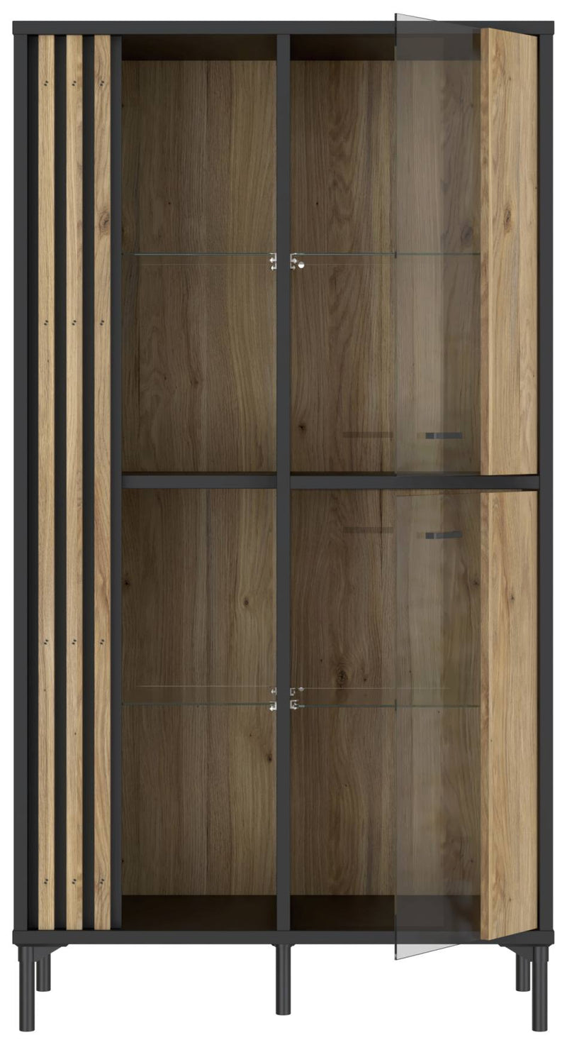 Highboard Vitrine JOAKIMIS in Schwarz / Mauvella Eiche Optik Forte