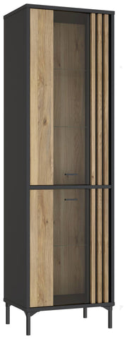 Vitrine JOAKIMIS mit 2 Türen in Schwarz / Mauvella Eiche Optik Forte