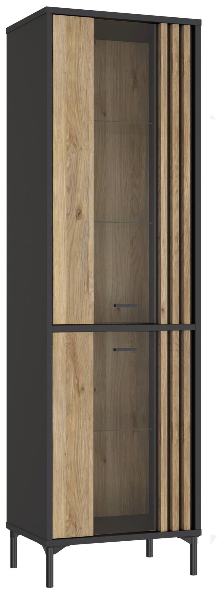 Vitrine JOAKIMIS mit 2 Türen in Schwarz / Mauvella Eiche Optik Forte