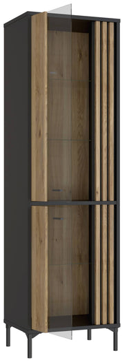 Vitrine JOAKIMIS mit 2 Türen in Schwarz / Mauvella Eiche Optik Forte