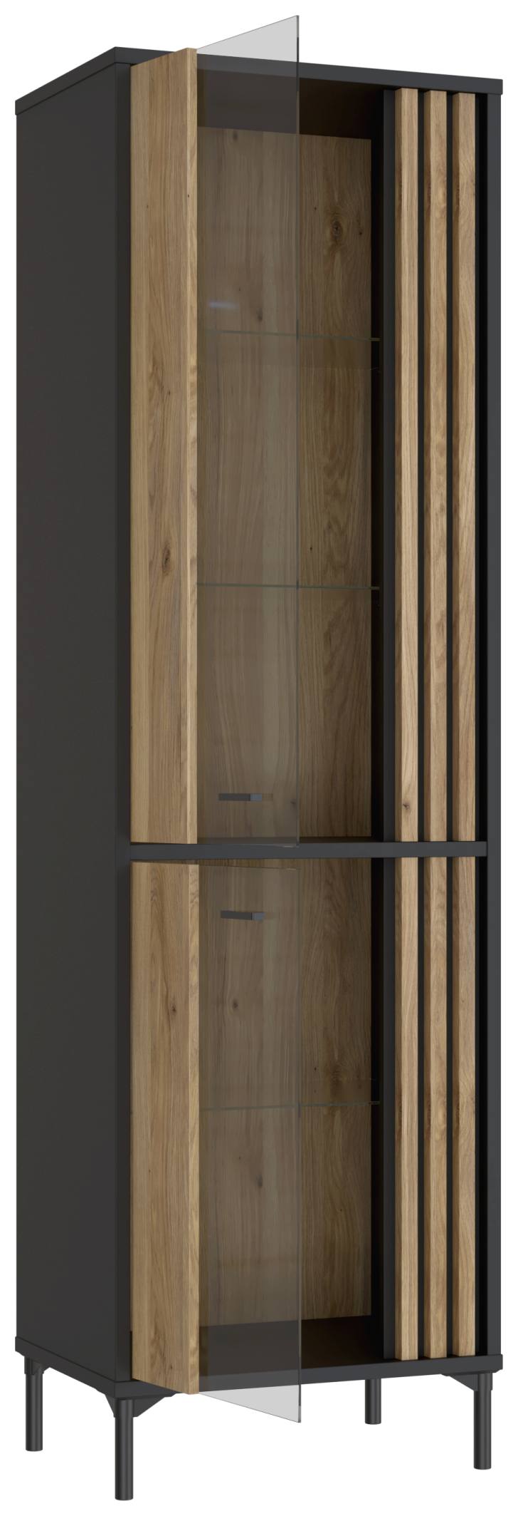 Vitrine JOAKIMIS mit 2 Türen in Schwarz / Mauvella Eiche Optik Forte