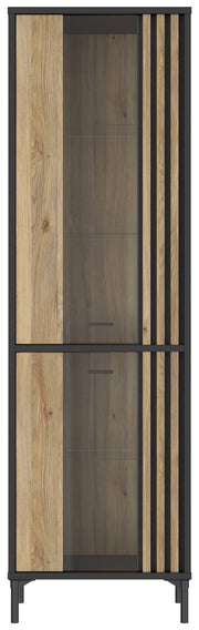 Vitrine JOAKIMIS mit 2 Türen in Schwarz / Mauvella Eiche Optik Forte