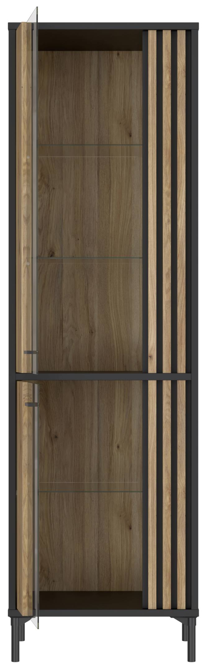 Vitrine JOAKIMIS mit 2 Türen in Schwarz / Mauvella Eiche Optik Forte