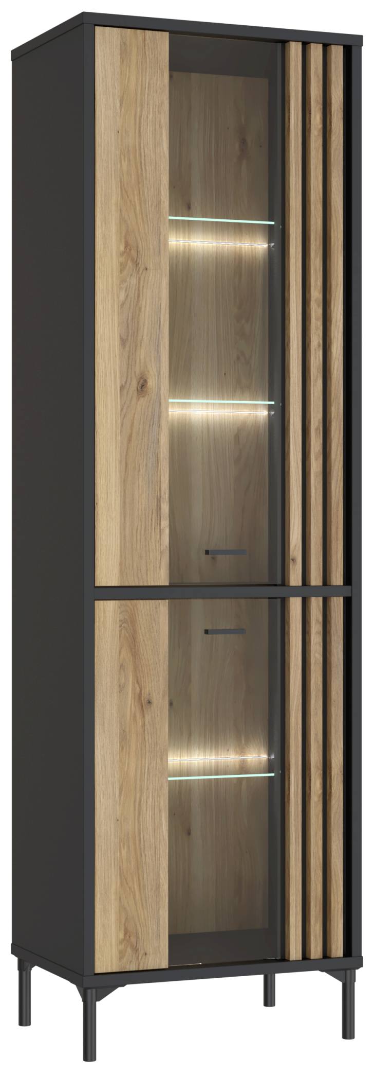 Vitrine JOAKIMIS mit 2 Türen in Schwarz / Mauvella Eiche Optik Forte