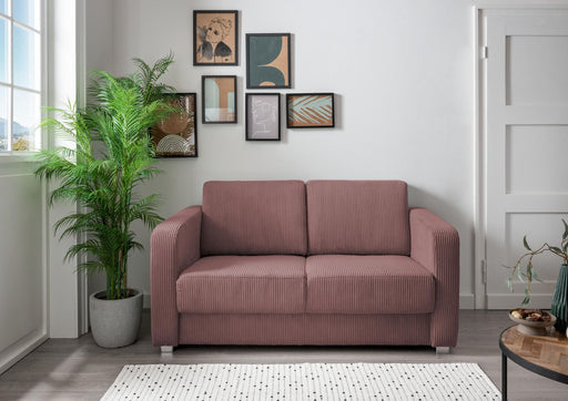 Schlafsofa Funktionssofa MIA in Rot mit Cordstruktur und getrennten Sitzpolstern, Gesamtansicht im Wohnzimmer.