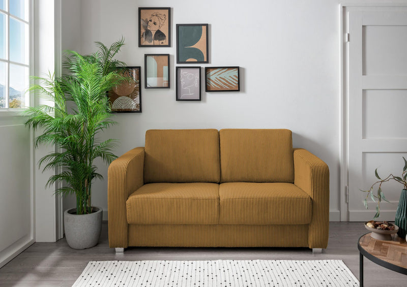 Schlafsofa Funktionssofa MIA Stoff Cord mit getrennten Liegeflächen in Senfgelb