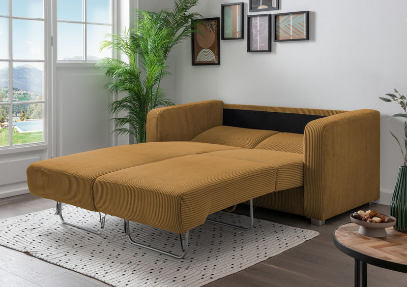 Schlafsofa Funktionssofa MIA Stoff Cord mit getrennten Liegeflächen in Senfgelb