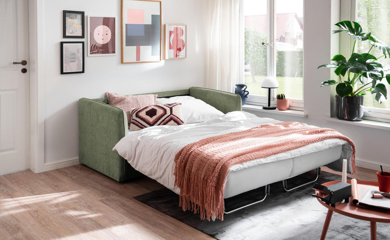 Schlafsofa MILANO Stoff Corto mit zwei Liegeflächen in Grün