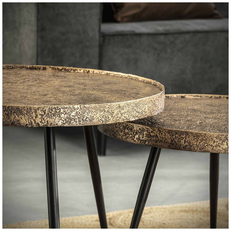 Beistelltisch ZAND Bronze Antik 2-Satz-Tisch Metall sandgestrahlt 