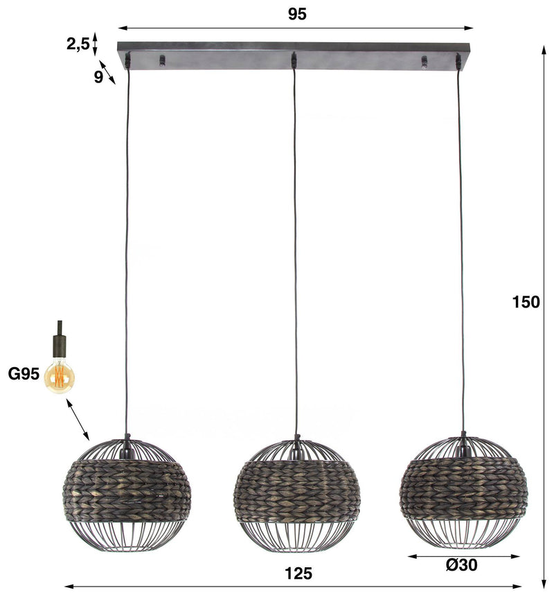 Pendelleuchte Hängeleuchte VEZEL Wasserhyazinthe 3 Schirme Ø 30 cm
