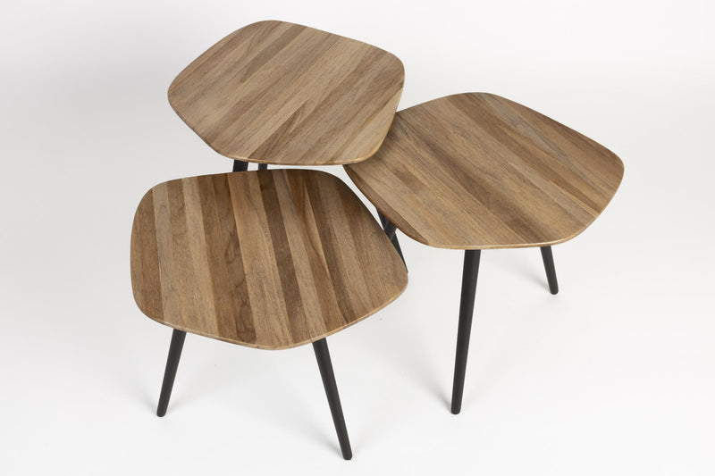 Couchtisch CUTIE 3-er Set aus recyceltem Teakholzfurnier