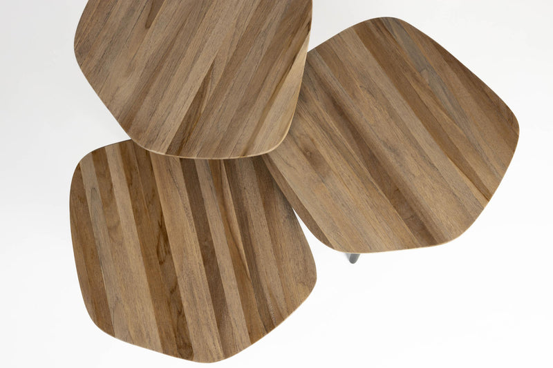 Couchtisch CUTIE 3-er Set aus recyceltem Teakholzfurnier