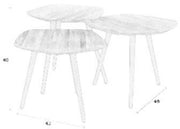 Dreiteiliges Couchtisch-Set CUTIE mit gestaffelten runden Tischplatten aus Teakholzfurnier und schwarzem Eisengestell.