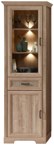 Vitrine VIENNA 1-türig - Landhausstil - Eiche und Wiener Geflecht