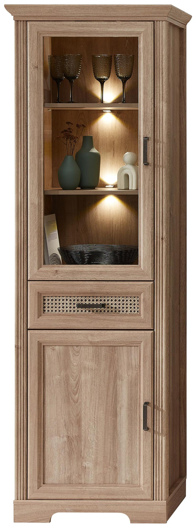 Vitrine VIENNA 1-türig - Landhausstil - Eiche und Wiener Geflecht