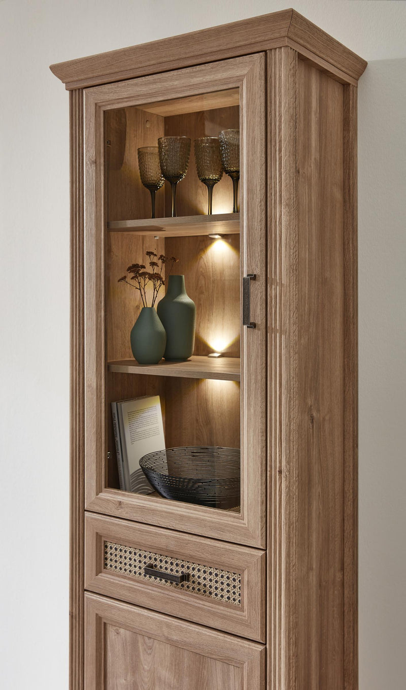 Vitrine VIENNA 1-türig - Landhausstil - Eiche und Wiener Geflecht