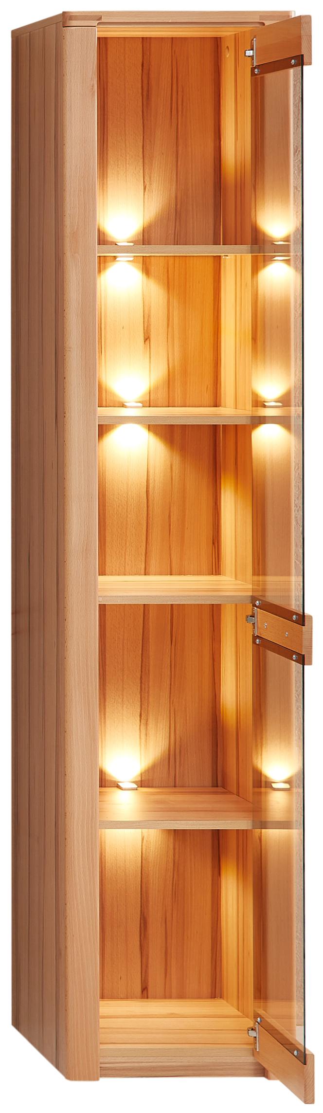 Vitrine 1-türig NATURE ONE Front Kernbuche Massivholz - mit LED