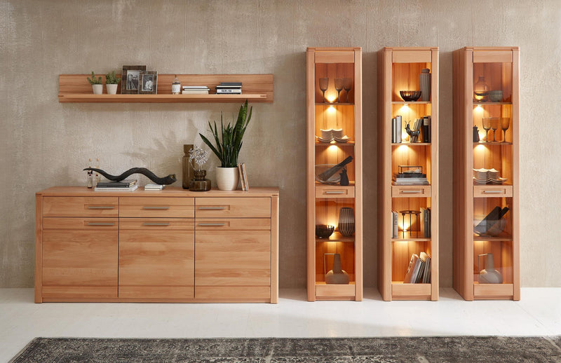 Vitrine 1-türig NATURE ONE Front Kernbuche Massivholz - mit LED