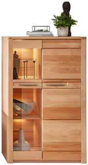 Highboard NATURE ONE Front Kernbuche Massivholz - mit LED Beleuchtung