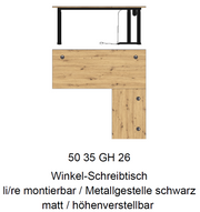 Höhenverstellbarer Eckschreibtisch MEMPHIS Artisan Eiche 185 x 177 cm