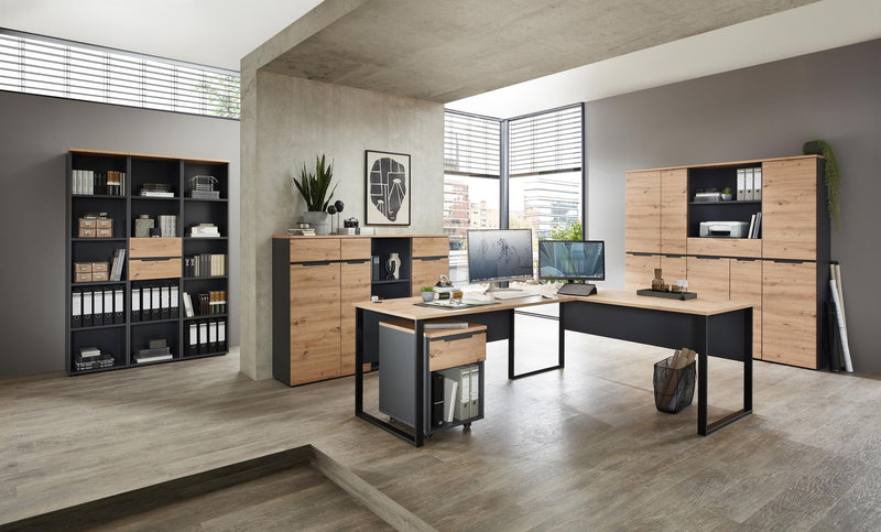 Büroschrank MEMPHIS 2 Türen 1 Schublade Artisan Eiche Korpus Graphit