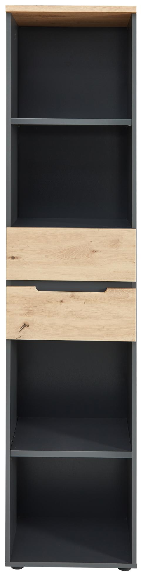 Büroregal MEMPHIS mit 2 Schubkästen Front Artisan Eiche Korpus Graphit