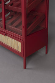 Weinschrank Weinregal MORI Vitrine aus Metall Rot mit Rattanschublade