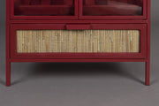 Weinschrank Weinregal MORI Vitrine aus Metall Rot mit Rattanschublade