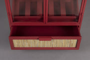 Weinschrank Weinregal MORI Vitrine aus Metall Rot mit Rattanschublade