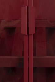 Weinschrank Weinregal MORI Vitrine aus Metall Rot mit Rattanschublade