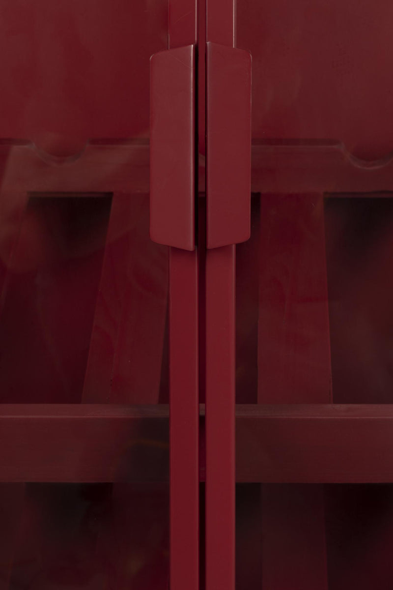 Weinschrank Weinregal MORI Vitrine aus Metall Rot mit Rattanschublade