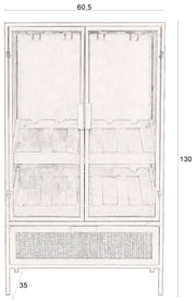 Weinschrank Weinregal MORI Vitrine aus Metall Rot mit Rattanschublade