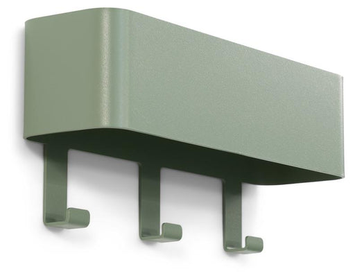 DAX PLAY 3 Garderobenhaken in Dusty Green mit drei Haken, Gesamtansicht von vorne.