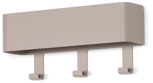 Garderobenhaken DAX PLAY 3 Silky Taupe mit drei Metalldübeln in Gesamtansicht von vorn.