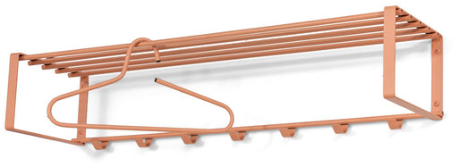 Spinder REX 2 XL Garderobe in Kupfer mit horizontalen Stangen und fünf Kleiderhaken, Gesamtansicht von vorne.