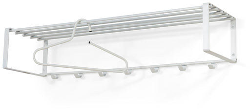 Spinder REX 2 XL Garderobe in Weiß mit horizontalen Stangen und mehreren Haken, Gesamtansicht von vorne.