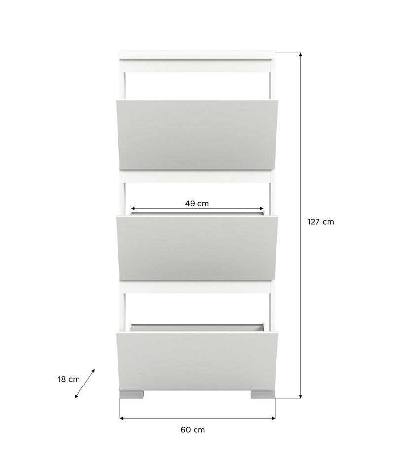SHOELOVE Schuhschrank 3 Klappen weiß B 60 x H 127 cm + T 18 cm
