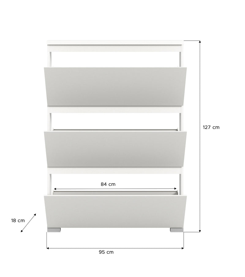 SHOELOVE Schuhschrank 3 Klappen weiß B 95 x H 127 cm + T 18 cm