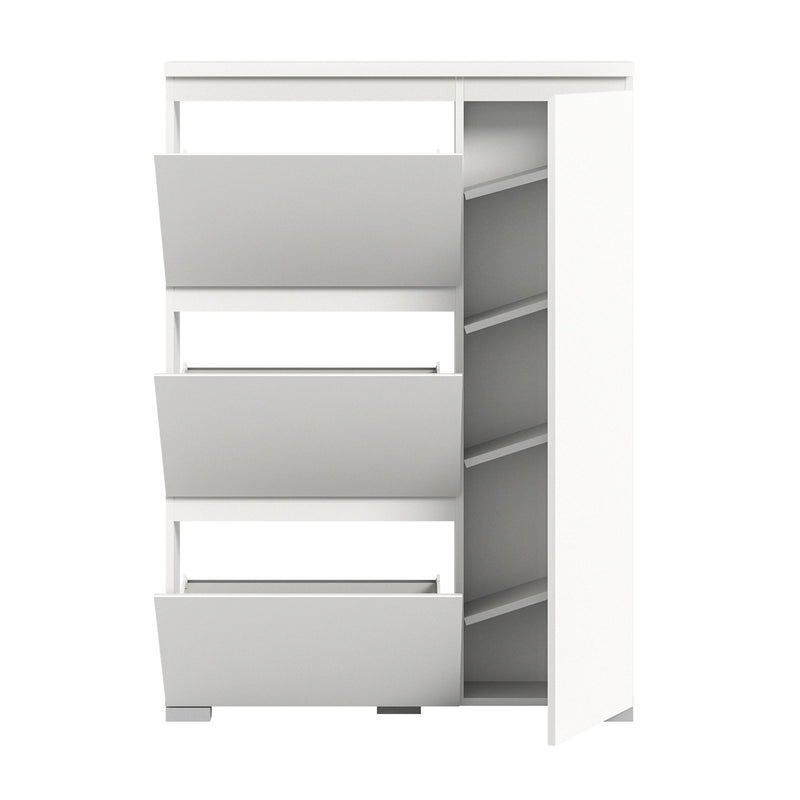 SHOELOVE Schuhschrank 3 Klappen 1 Türe weiß B 95 x H 127 cm + T 18 cm