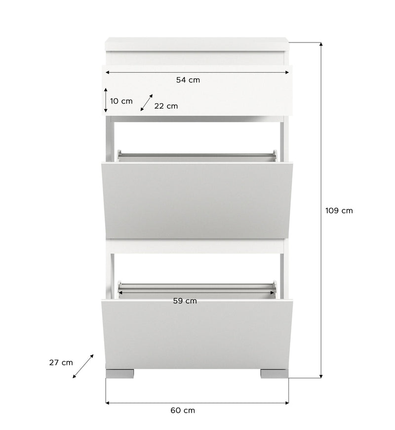 SHOELOVE Schuhschrank 2 Klappen + 1 Schubkasten B/H/T 60 x 109 x 27 cm