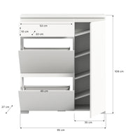 SHOELOVE Schuhschrank 2 Klappe + Schubkasten + Türe 95 x 109 x 27 cm