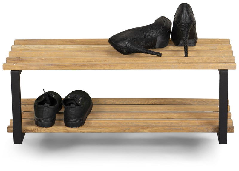 Schuhregal Flurregal RIZZOLI / MARCO Schwarz mit 2 Ablagen in Eiche